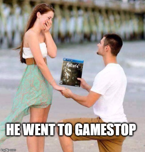 you know he going to have an awesome honeymoon  | HE WENT TO GAMESTOP | image tagged in funny memes,video games,marriage,memes,awesome | made w/ Imgflip meme maker