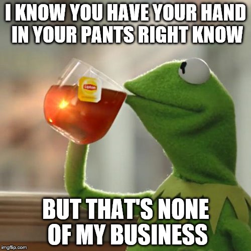 But That's None Of My Business Meme | I KNOW YOU HAVE YOUR HAND IN YOUR PANTS RIGHT KNOW BUT THAT'S NONE OF MY BUSINESS | image tagged in memes,but thats none of my business,kermit the frog | made w/ Imgflip meme maker