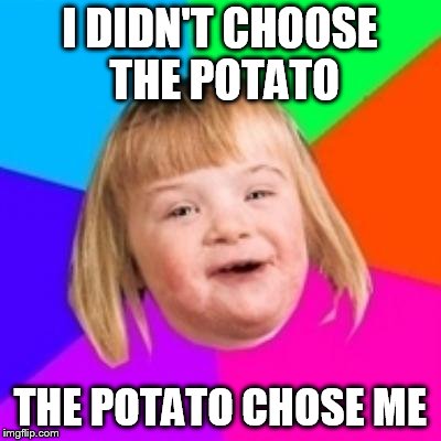 Potato color background | I DIDN'T CHOOSE THE POTATO THE POTATO CHOSE ME | image tagged in potato color background,potato,count | made w/ Imgflip meme maker