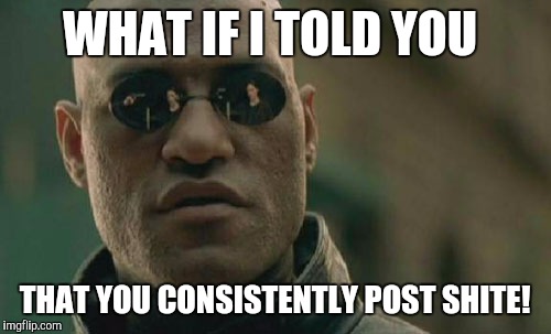 Matrix Morpheus | WHAT IF I TOLD YOU THAT YOU CONSISTENTLY POST SHITE! | image tagged in memes,matrix morpheus | made w/ Imgflip meme maker