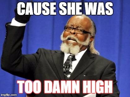 Too Damn High Meme | CAUSE SHE WAS TOO DAMN HIGH | image tagged in memes,too damn high | made w/ Imgflip meme maker