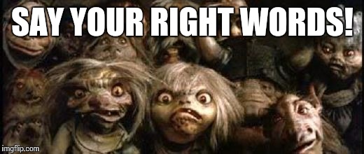Say Your Right Words Labyrinth Goblin Meme | SAY YOUR RIGHT WORDS! | image tagged in labyrinth,goblin,spelling,grammar nazi | made w/ Imgflip meme maker