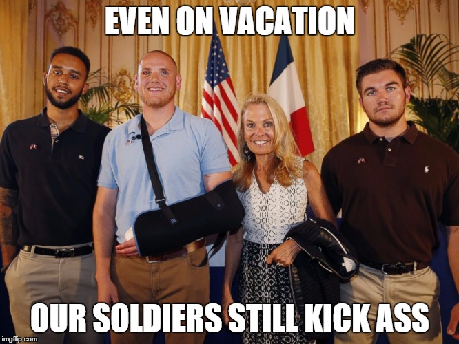 EVEN ON VACATION OUR SOLDIERS STILL KICK ASS | image tagged in paris  train | made w/ Imgflip meme maker