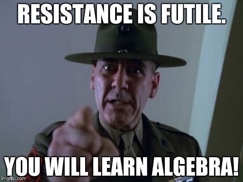Sergeant Hartmann | RESISTANCE IS FUTILE. YOU WILL LEARN ALGEBRA! | image tagged in memes,sergeant hartmann | made w/ Imgflip meme maker