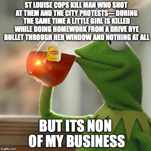 But That's None Of My Business Meme | ST LOUISE COPS KILL MAN WHO SHOT AT THEM AND THE CITY PROTESTS--- DURING THE SAME TIME A LITTLE GIRL IS KILLED WHILE DOING HOMEWORK FROM A D | image tagged in memes,but thats none of my business,kermit the frog | made w/ Imgflip meme maker
