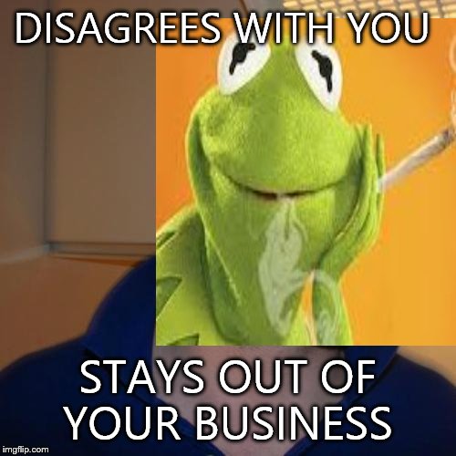 Good frog kermit | DISAGREES WITH YOU STAYS OUT OF YOUR BUSINESS | image tagged in good guy greg,memes,kermit the frog | made w/ Imgflip meme maker