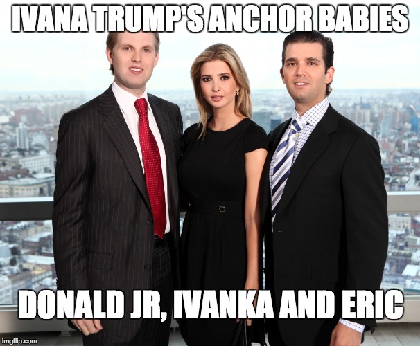 IVANA TRUMP'S ANCHOR BABIES DONALD JR, IVANKA AND ERIC | image tagged in trump,anchor,babies,children | made w/ Imgflip meme maker