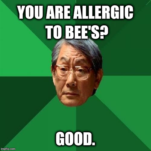 High Expectations Asian Father Meme | YOU ARE ALLERGIC TO BEE'S? GOOD. | image tagged in memes,high expectations asian father | made w/ Imgflip meme maker