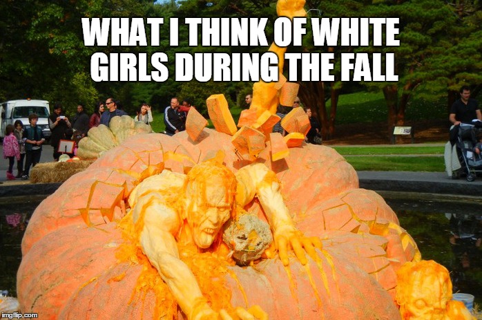 Pumpkin Spice the world!!! | WHAT I THINK OF WHITE GIRLS DURING THE FALL | image tagged in pumpkin,fall,funny memes,women | made w/ Imgflip meme maker