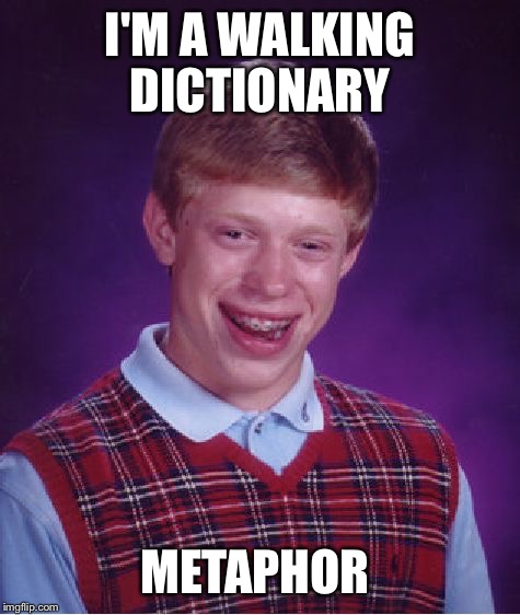 Bad Luck Brian Meme | I'M A WALKING DICTIONARY METAPHOR | image tagged in memes,bad luck brian | made w/ Imgflip meme maker