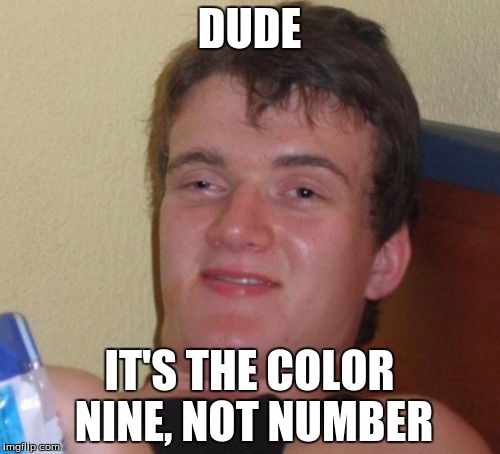 10 Guy Meme | DUDE IT'S THE COLOR NINE, NOT NUMBER | image tagged in memes,10 guy | made w/ Imgflip meme maker