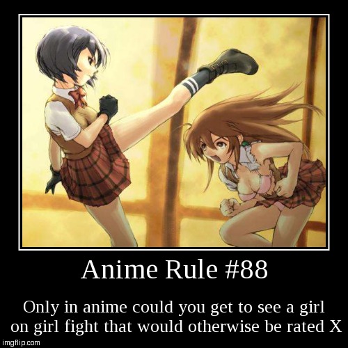 rated X girl fights, or is it? | image tagged in funny,demotivationals,girl fight,anime,anime rules,original meme | made w/ Imgflip demotivational maker