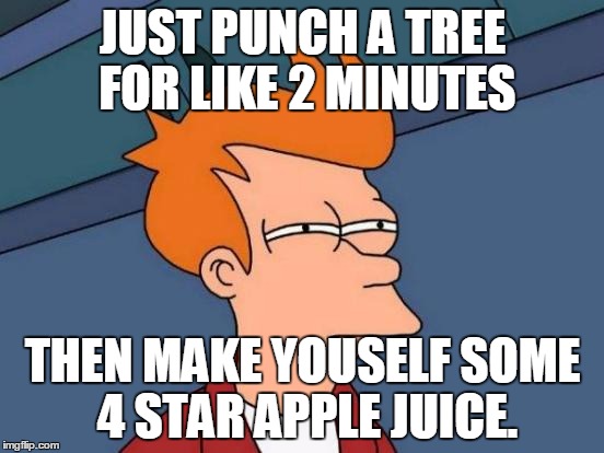 Anonymous 2015 2 | JUST PUNCH A TREE FOR LIKE 2 MINUTES THEN MAKE YOUSELF SOME 4 STAR APPLE JUICE. | image tagged in memes,futurama fry | made w/ Imgflip meme maker