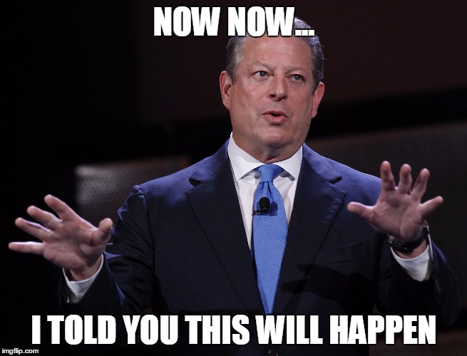 NOW NOW... I TOLD YOU THIS WILL HAPPEN | image tagged in al gore,environment,environmental,problems,global warming,earth | made w/ Imgflip meme maker