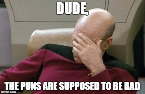 Captain Picard Facepalm Meme | DUDE, THE PUNS ARE SUPPOSED TO BE BAD | image tagged in memes,captain picard facepalm | made w/ Imgflip meme maker