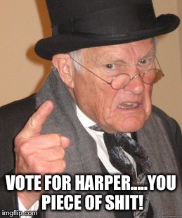 Back In My Day | VOTE FOR HARPER.....YOU PIECE OF SHIT! | image tagged in memes,back in my day | made w/ Imgflip meme maker