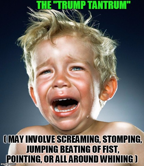 Trump Tantrum | THE "TRUMP TANTRUM" ( MAY INVOLVE SCREAMING, STOMPING, JUMPING BEATING OF FIST, POINTING, OR ALL AROUND WHINING ) | image tagged in trump tantrum,babies,anger,donald trump,screaming,politics | made w/ Imgflip meme maker