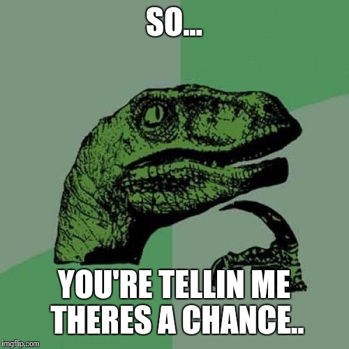 Philosoraptor | SO... YOU'RE TELLIN ME THERES A CHANCE.. | image tagged in memes,philosoraptor | made w/ Imgflip meme maker