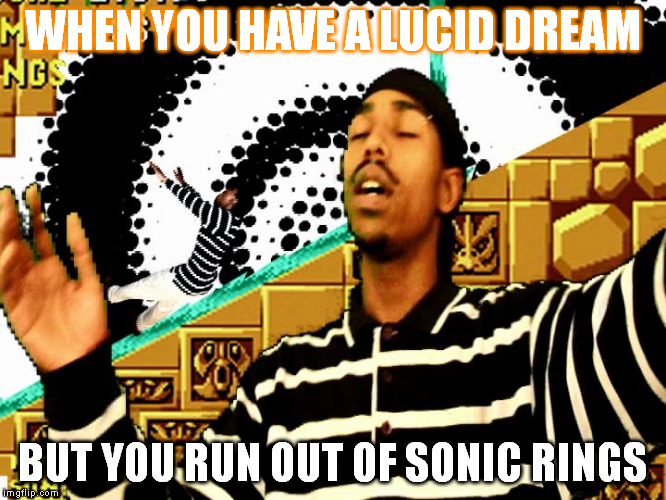 When you have a lucid dream, but you run out of Sonic rings. | WHEN YOU HAVE A LUCID DREAM BUT YOU RUN OUT OF SONIC RINGS | image tagged in sic ill | made w/ Imgflip meme maker