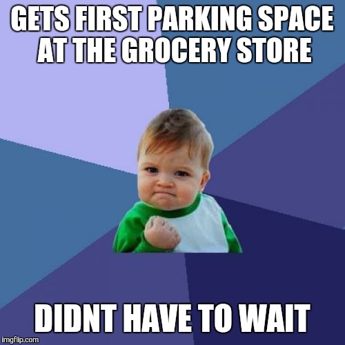 Success Kid Meme | GETS FIRST PARKING SPACE AT THE GROCERY STORE DIDNT HAVE TO WAIT | image tagged in memes,success kid | made w/ Imgflip meme maker