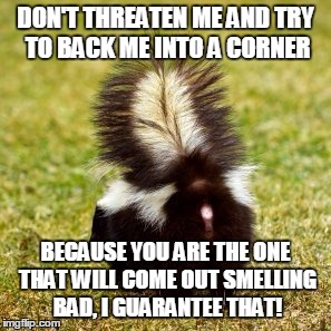 don't back me into a corner | DON'T THREATEN ME AND TRY TO BACK ME INTO A CORNER BECAUSE YOU ARE THE ONE THAT WILL COME OUT SMELLING BAD, I GUARANTEE THAT! | image tagged in google most random picture ever you will have fun | made w/ Imgflip meme maker