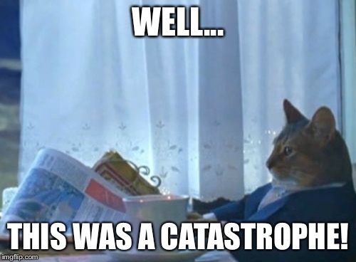 I Should Buy A Boat Cat | WELL... THIS WAS A CATASTROPHE! | image tagged in memes,i should buy a boat cat | made w/ Imgflip meme maker