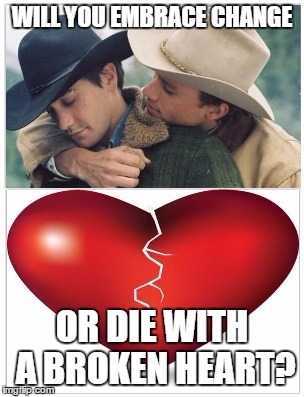 WILL YOU EMBRACE CHANGE OR DIE WITH A BROKEN HEART? | image tagged in are you willing to accept change | made w/ Imgflip meme maker