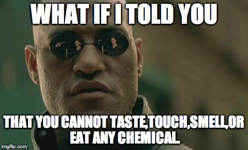 Matrix Morpheus | WHAT IF I TOLD YOU THAT YOU CANNOT TASTE,TOUCH,SMELL,OR EAT
ANY CHEMICAL. | image tagged in memes,matrix morpheus | made w/ Imgflip meme maker