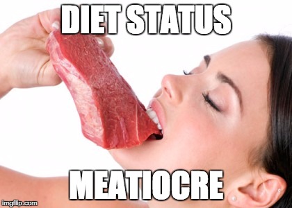 DIET STATUS | DIET STATUS MEATIOCRE | image tagged in diet,puns | made w/ Imgflip meme maker