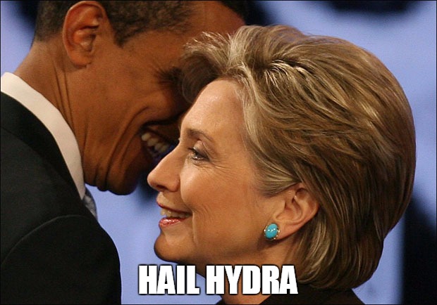I knew it! | HAIL HYDRA | image tagged in hail hydra,obama,hillary clinton | made w/ Imgflip meme maker