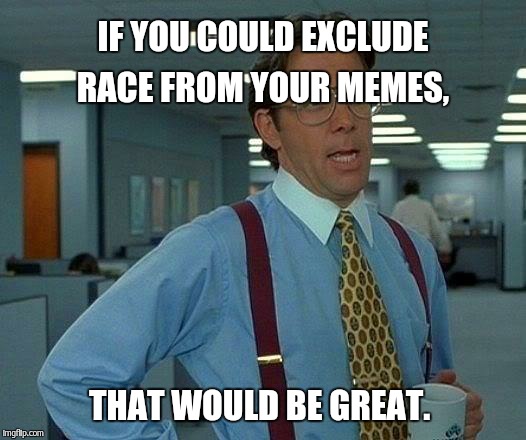 That Would Be Great Meme | IF YOU COULD EXCLUDE RACE FROM YOUR MEMES, THAT WOULD BE GREAT. | image tagged in memes,that would be great | made w/ Imgflip meme maker