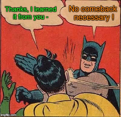 Batman Slapping Robin Meme | Thanks, I learned it from you - No comeback necessary
! | image tagged in memes,batman slapping robin | made w/ Imgflip meme maker