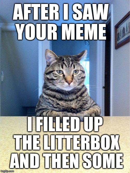 Your meme was so bad, I had diarrhea | AFTER I SAW YOUR MEME I FILLED UP THE LITTERBOX AND THEN SOME | image tagged in take a set,memes | made w/ Imgflip meme maker