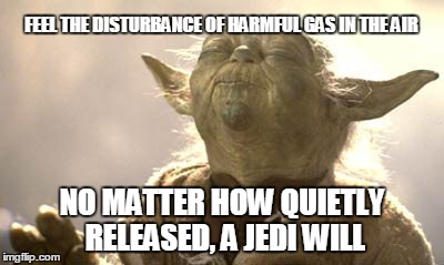 Yoda | FEEL THE DISTURBANCE OF HARMFUL GAS IN THE AIR NO MATTER HOW QUIETLY RELEASED, A JEDI WILL | image tagged in yoda | made w/ Imgflip meme maker