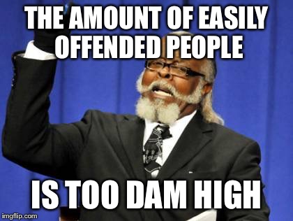 Too Damn High | THE AMOUNT OF EASILY OFFENDED PEOPLE IS TOO DAM HIGH | image tagged in memes,too damn high | made w/ Imgflip meme maker