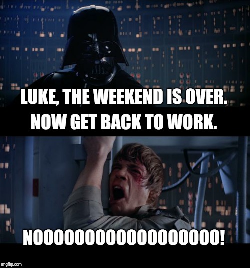 Waiting for a weekend, aaaannnnnnd it's gone.  | LUKE, THE WEEKEND IS OVER. NOW GET BACK TO WORK. NOOOOOOOOOOOOOOOOOO! | image tagged in memes,star wars no | made w/ Imgflip meme maker