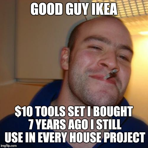 Good Guy Greg Meme | GOOD GUY IKEA $10 TOOLS SET I BOUGHT 7 YEARS AGO I STILL USE IN EVERY HOUSE PROJECT | image tagged in memes,good guy greg | made w/ Imgflip meme maker