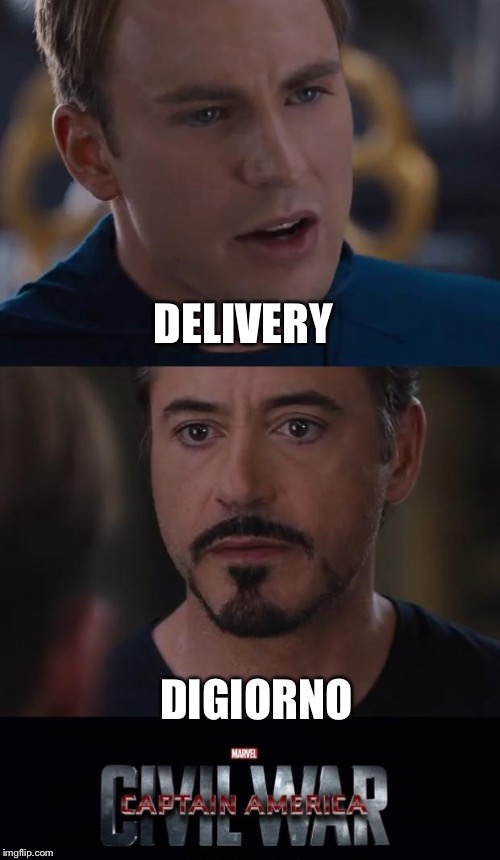Marvel Civil War | DELIVERY DIGIORNO | image tagged in marvel civil war template | made w/ Imgflip meme maker