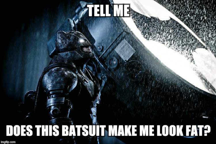 TELL ME DOES THIS BATSUIT MAKE ME LOOK FAT? | image tagged in memes,batman | made w/ Imgflip meme maker