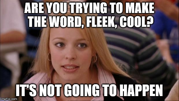 Its Not Going To Happen | ARE YOU TRYING TO MAKE THE WORD, FLEEK, COOL? IT'S NOT GOING TO HAPPEN | image tagged in memes,its not going to happen | made w/ Imgflip meme maker