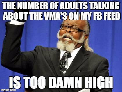 Too Damn High | THE NUMBER OF ADULTS TALKING ABOUT THE VMA'S ON MY FB FEED IS TOO DAMN HIGH | image tagged in memes,too damn high | made w/ Imgflip meme maker