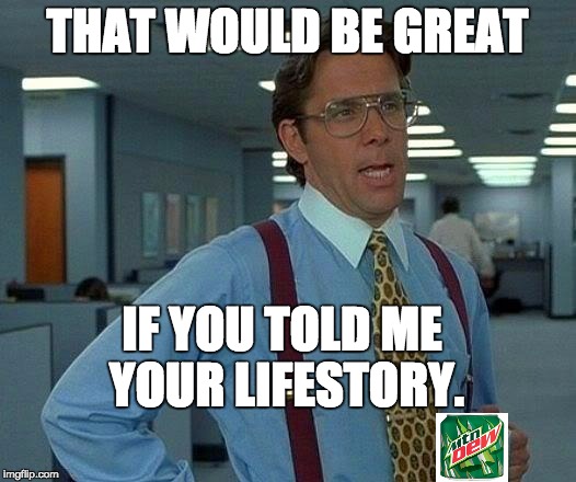 That Would Be Great Meme | THAT WOULD BE GREAT IF YOU TOLD ME YOUR LIFESTORY. | image tagged in memes,that would be great | made w/ Imgflip meme maker