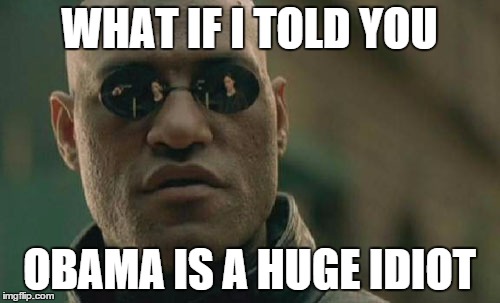 Matrix Morpheus Meme | WHAT IF I TOLD YOU OBAMA IS A HUGE IDIOT | image tagged in memes,matrix morpheus | made w/ Imgflip meme maker