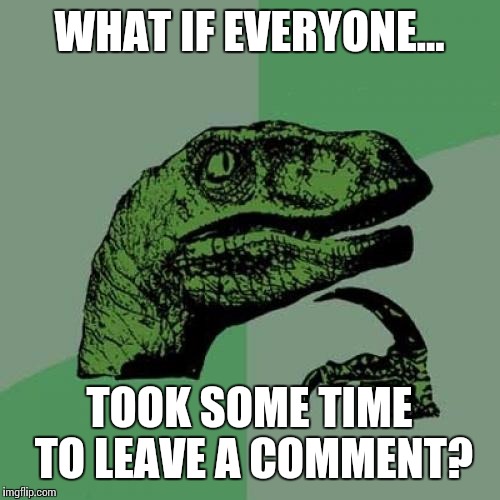 Philosoraptor | WHAT IF EVERYONE... TOOK SOME TIME TO LEAVE A COMMENT? | image tagged in memes,philosoraptor | made w/ Imgflip meme maker