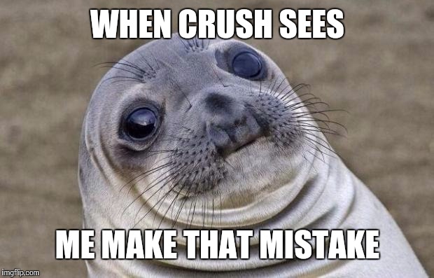 Awkward Moment Sealion Meme | WHEN CRUSH SEES ME MAKE THAT MISTAKE | image tagged in memes,awkward moment sealion | made w/ Imgflip meme maker