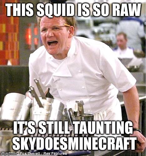 Chef Gordon Ramsay | THIS SQUID IS SO RAW IT'S STILL TAUNTING SKYDOESMINECRAFT | image tagged in memes,chef gordon ramsay | made w/ Imgflip meme maker