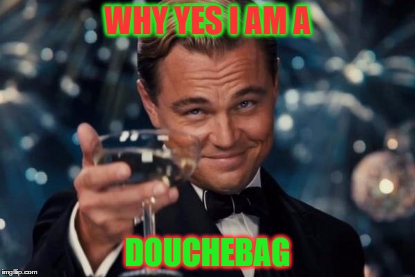 Leonardo Dicaprio Cheers | WHY YES I AM A DOUCHEBAG | image tagged in memes,leonardo dicaprio cheers | made w/ Imgflip meme maker