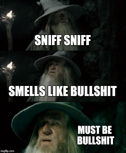 Confused Gandalf Meme | SNIFF SNIFF SMELLS LIKE BULLSHIT MUST BE BULLSHIT | image tagged in memes,confused gandalf | made w/ Imgflip meme maker