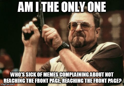 Am I The Only One Around Here | AM I THE ONLY ONE WHO'S SICK OF MEMES COMPLAINING ABOUT NOT REACHING THE FRONT PAGE, REACHING THE FRONT PAGE? | image tagged in memes,am i the only one around here | made w/ Imgflip meme maker