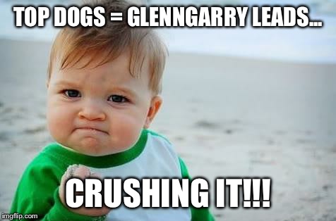 Fist pump baby | TOP DOGS = GLENNGARRY LEADS... CRUSHING IT!!! | image tagged in fist pump baby | made w/ Imgflip meme maker